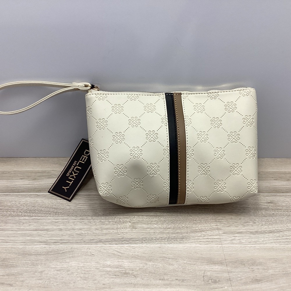 Deluxity Los Angeles Clutch Handbag Vegan Leather White Clover Cross Foulard